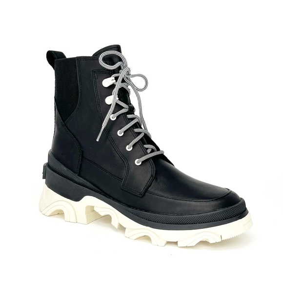 Sorel Brex Ankle Boots Womens Size 10.5 Leather Waterproof Black White New NWT - Picture 1 of 10